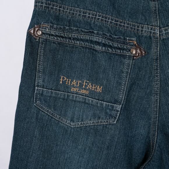 Y2K Phat Farm Denim Jean Shorts Mens SZ 36 Skater Hip Hop Jorts Streetwear Baggy - Picture 2 of 11